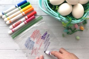 Coloring on a plastic sandwich bag with markers