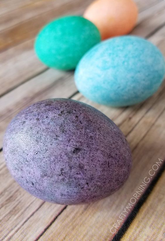 Easter eggs that have been colored and speckled