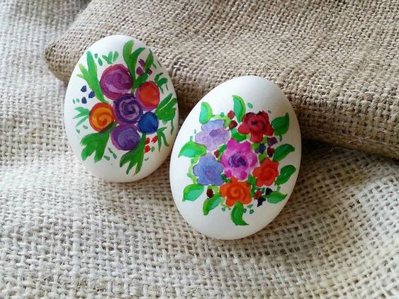Easter eggs painted with watercolor flowers