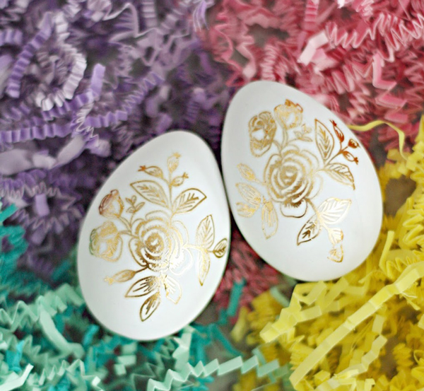 Easter eggs with gold flowers on them