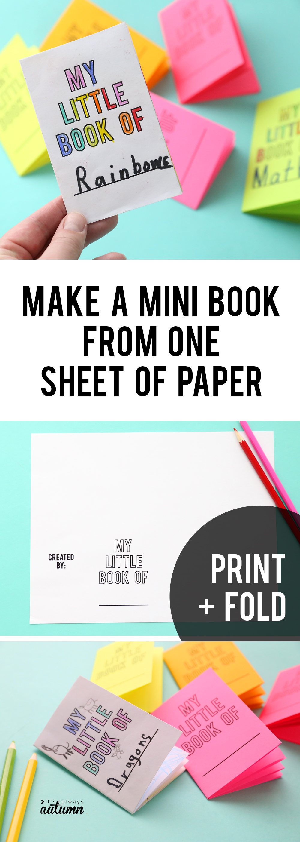 Printable template for making a mini book from one sheet of paper