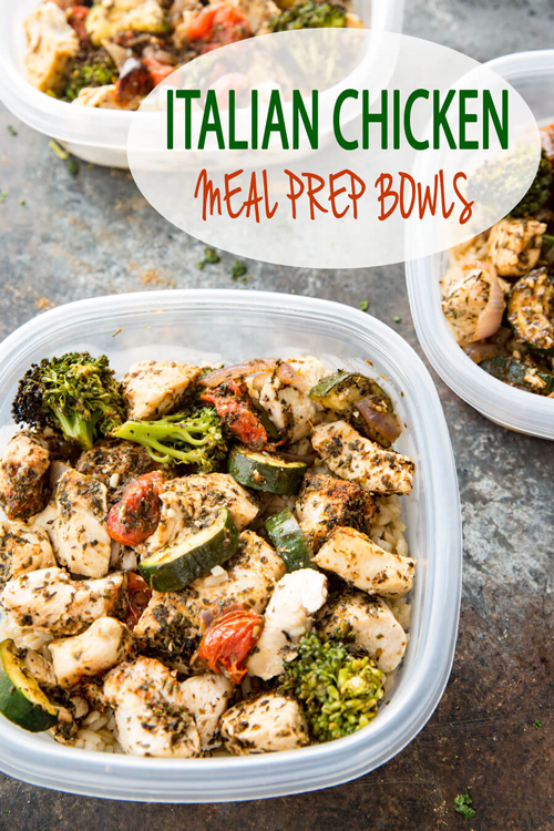 Italian chicken meal prep bowls with vegetables