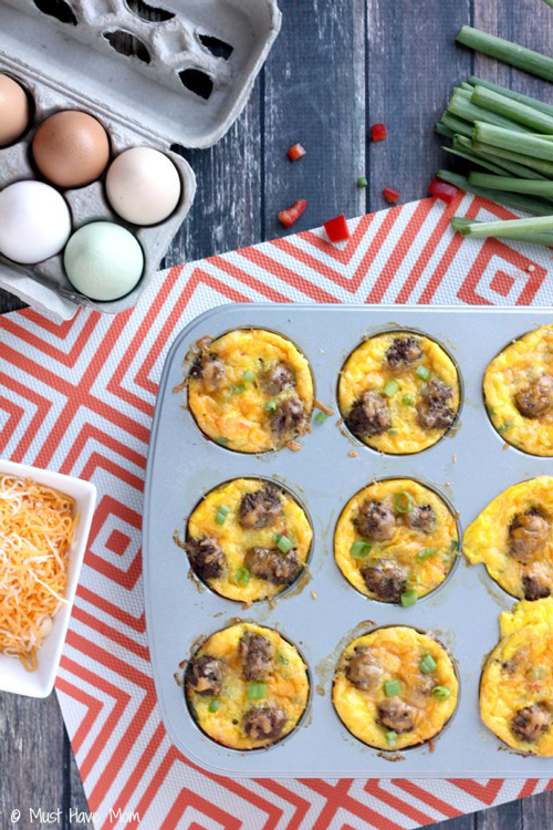 Mini sausage and vegetable omelettes in a muffin tin