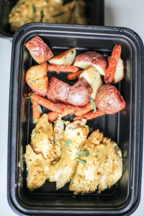 Honey mustard chicken and roasted vegetables