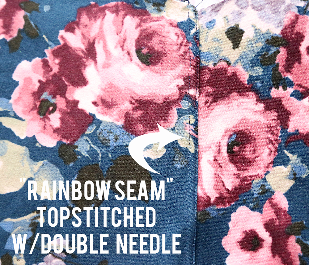 Rainbow seam has been topstitched