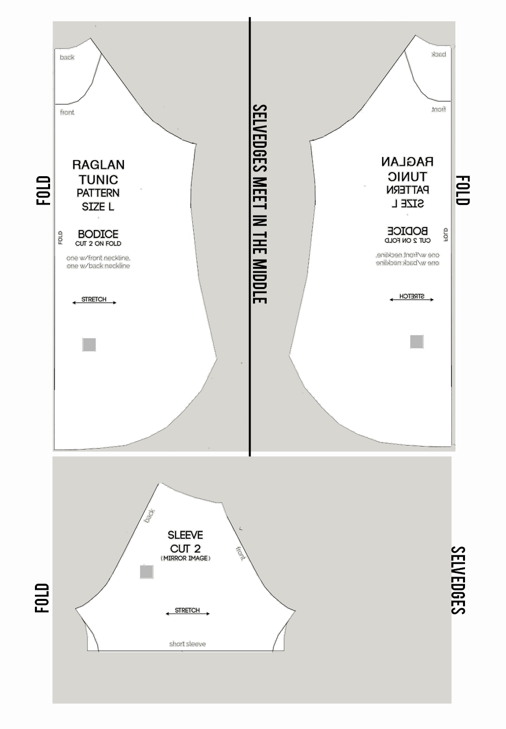 Raglan Tunic pattern cutting diagram