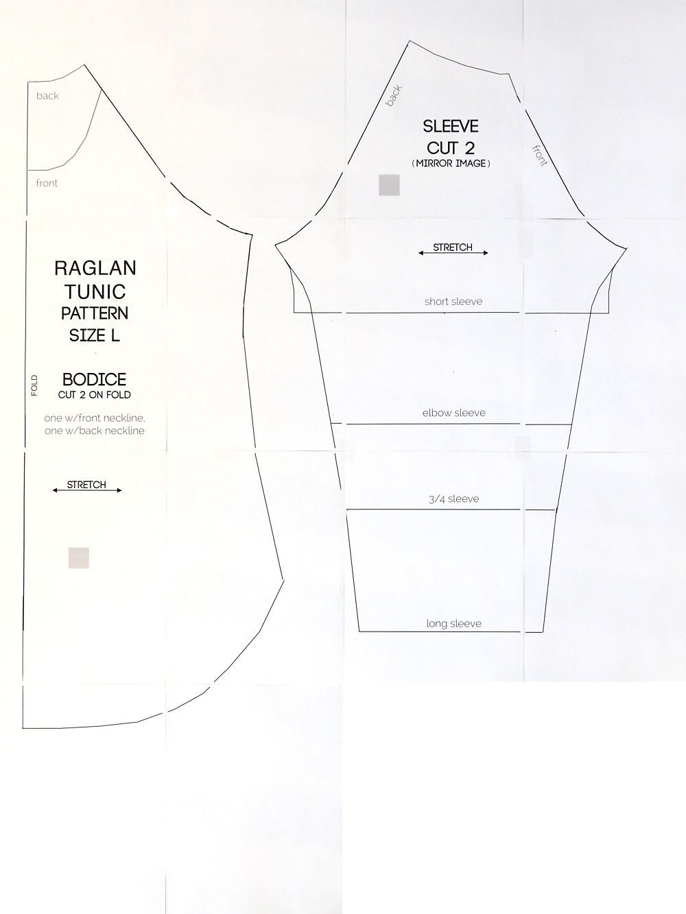 Raglan tunic sewing pattern diagram