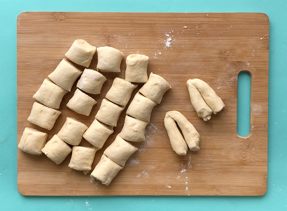 Crescent dough cut into smaller pieces