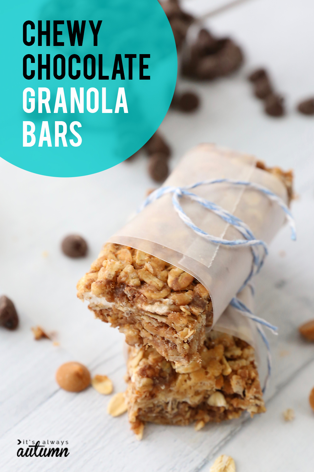 Homemade chewy chocolate granola bars