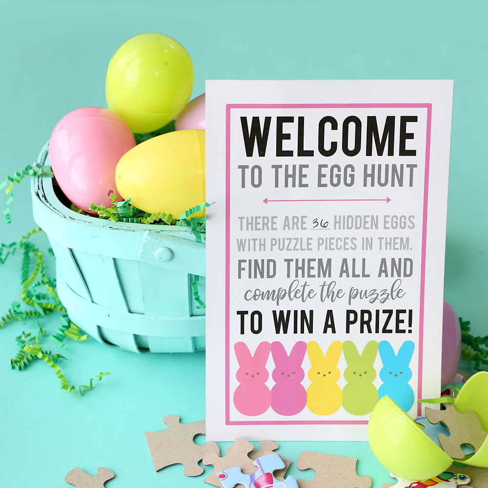 Puzzle Easter egg hunt printable, Easter eggs in a basket