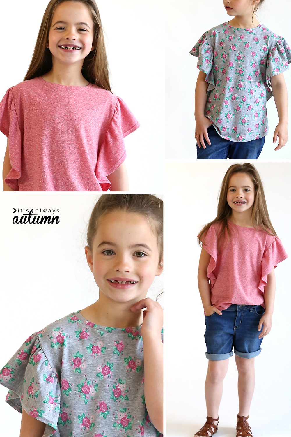 A little girl wearing a top with flowy sleeves