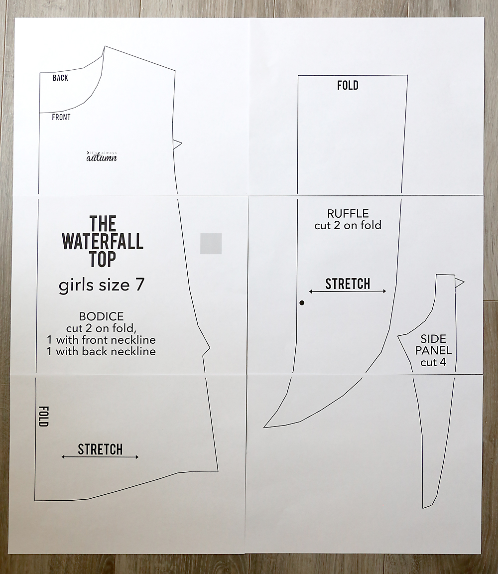 The waterfall top sewing pattern diagram