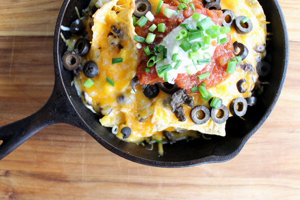 Campfire nachos in a skillet