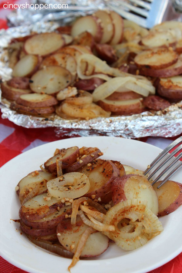 Potatoes and onions in a foil packet