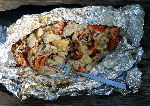 Sausage and veggie foil packet camping dinner