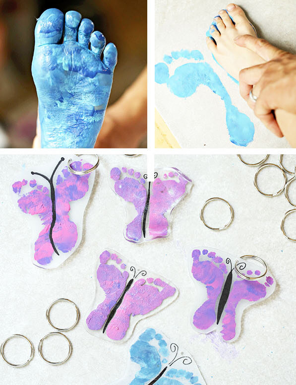 Shrinky dink footprint keychains | Fun Mother's Day gift idea | 30 best handprint art ideas