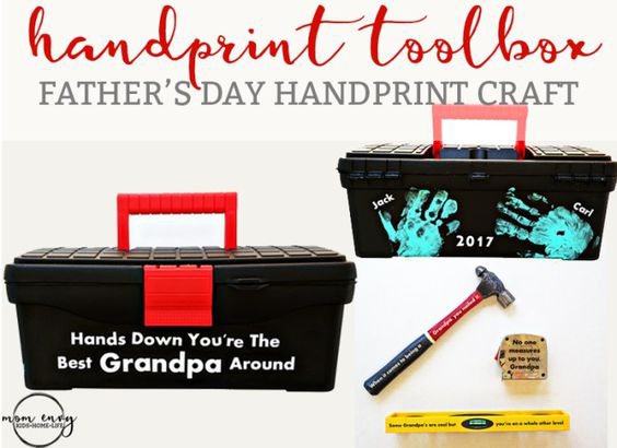 Handprint toolbox gift idea for Dad | 30 best handprint art ideas