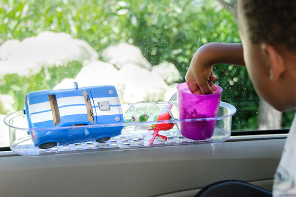 Use shower caddies to keep things organized in the car! | 37 best road trip with kids ideas