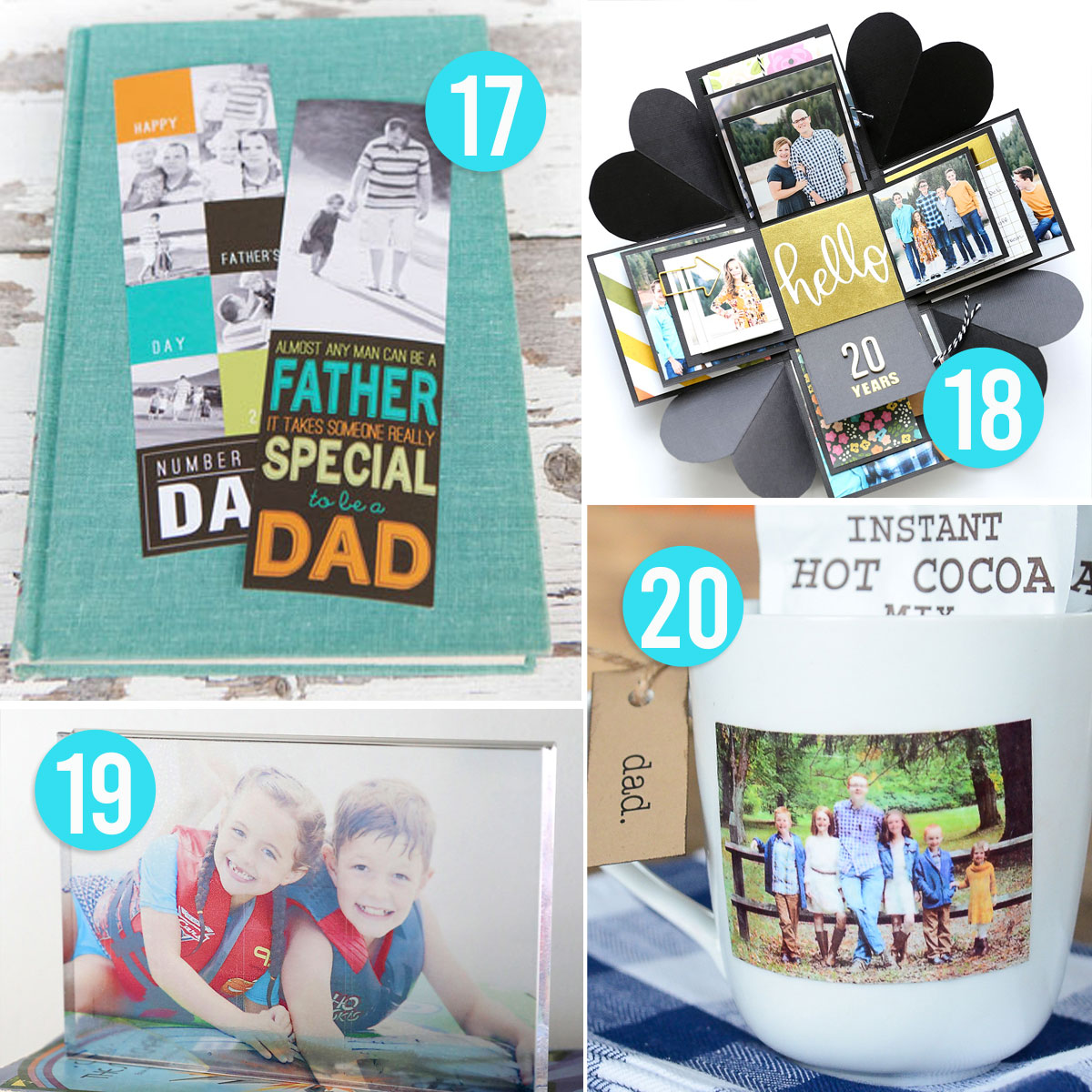 20 DIY Father's Day gift ideas: photo bookmarks, photo mug, etc.