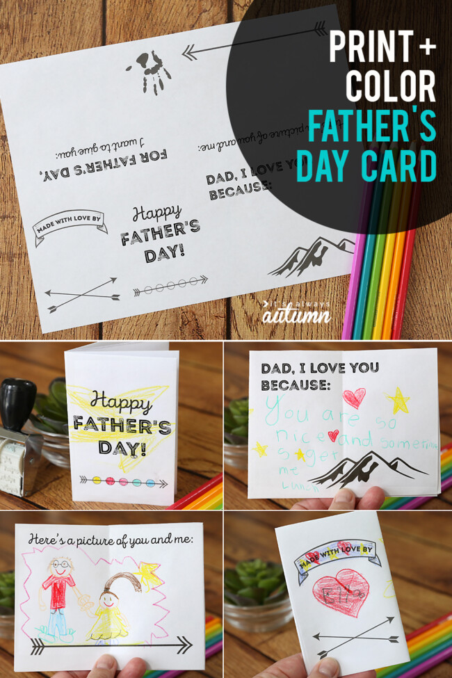 Adorable printable Father's Day card for kids to color - It's Always Autumn