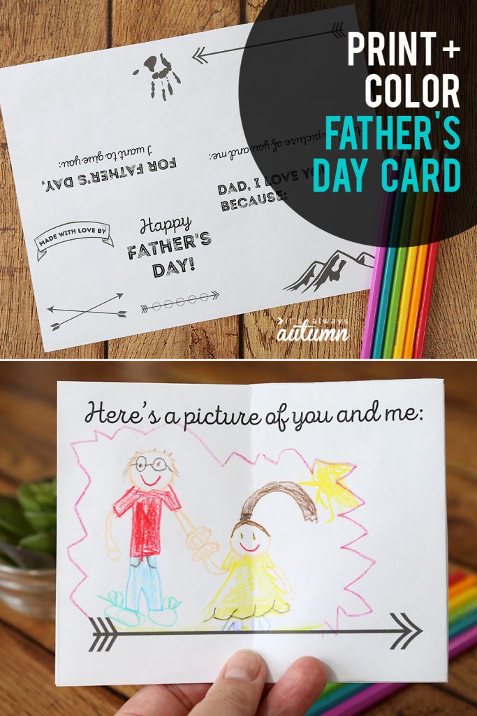 Cute printable Father's Day card for kids! Print it out, let the kids color it in and write notes, then fold it up to give to Dad for Father's Day.