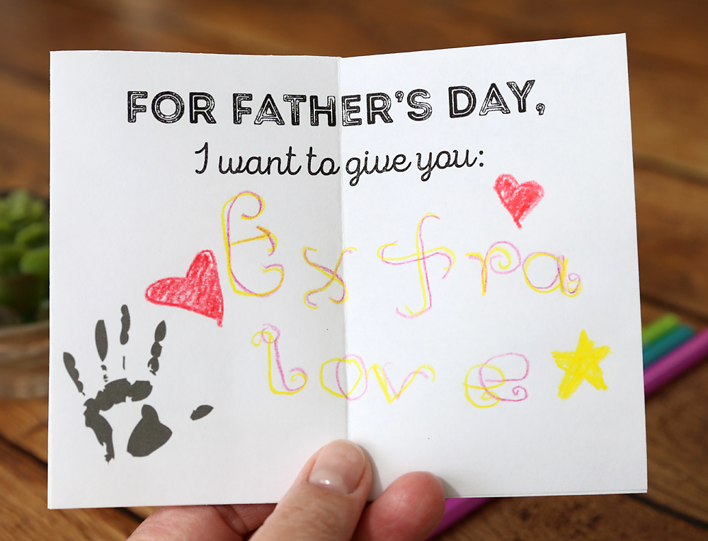 Inside page of Father\'s Day book that says For Father\'s Day, I want to give you: