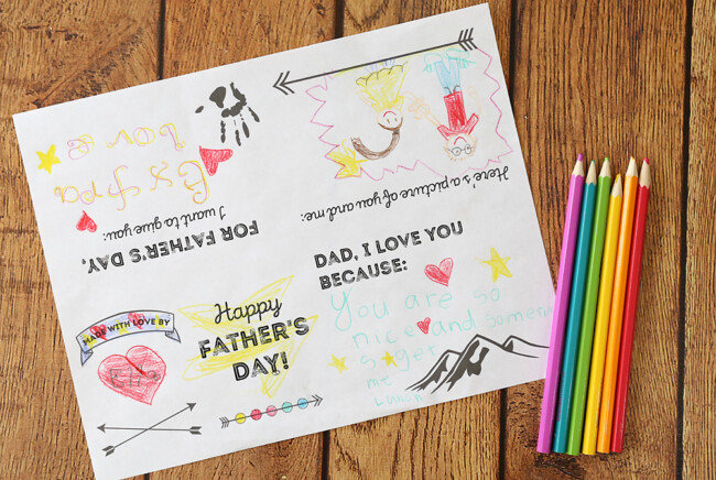 Adorable printable Father's Day card for kids to color - It's Always Autumn