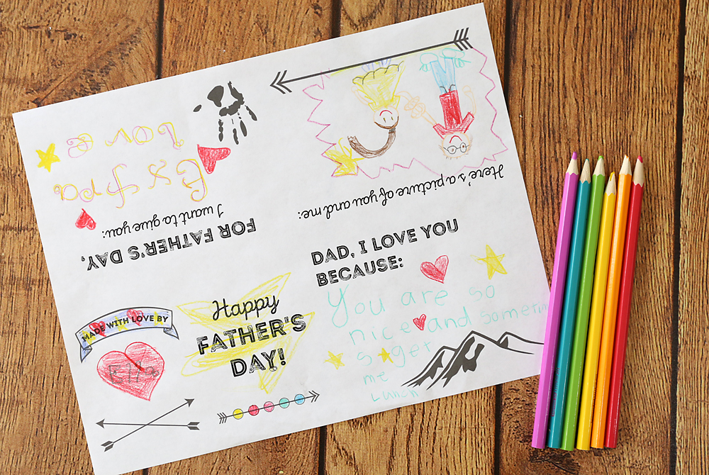Printable Father\'s Day card that\'s been colored in by a child