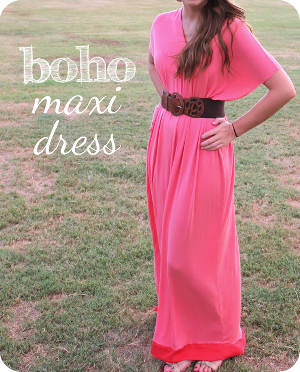 Pink boho belted maxi dress