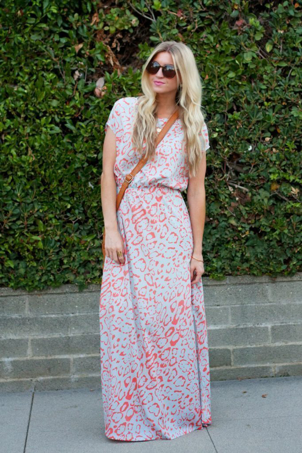 Woman wearing gathered waist long dress