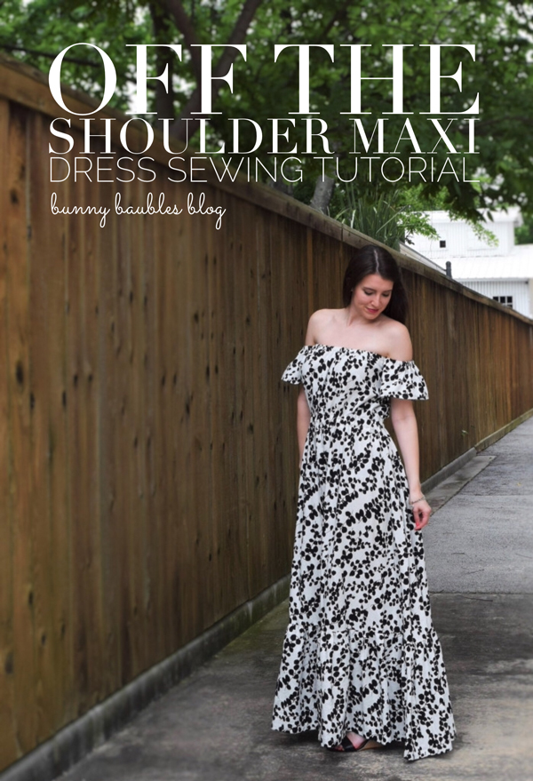 Off the shoulder maxi dress, black and white