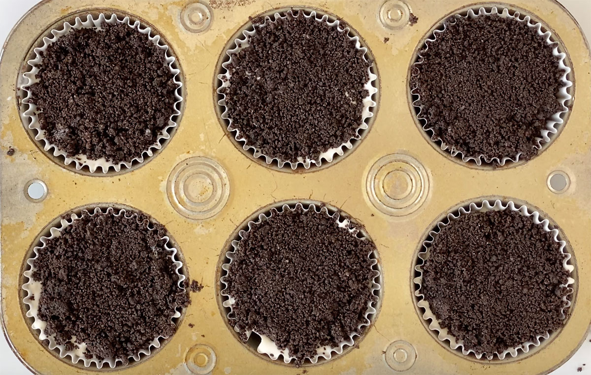 How to make Oreo ice cream sandwiches: press more Oreo crumbs over ice cream