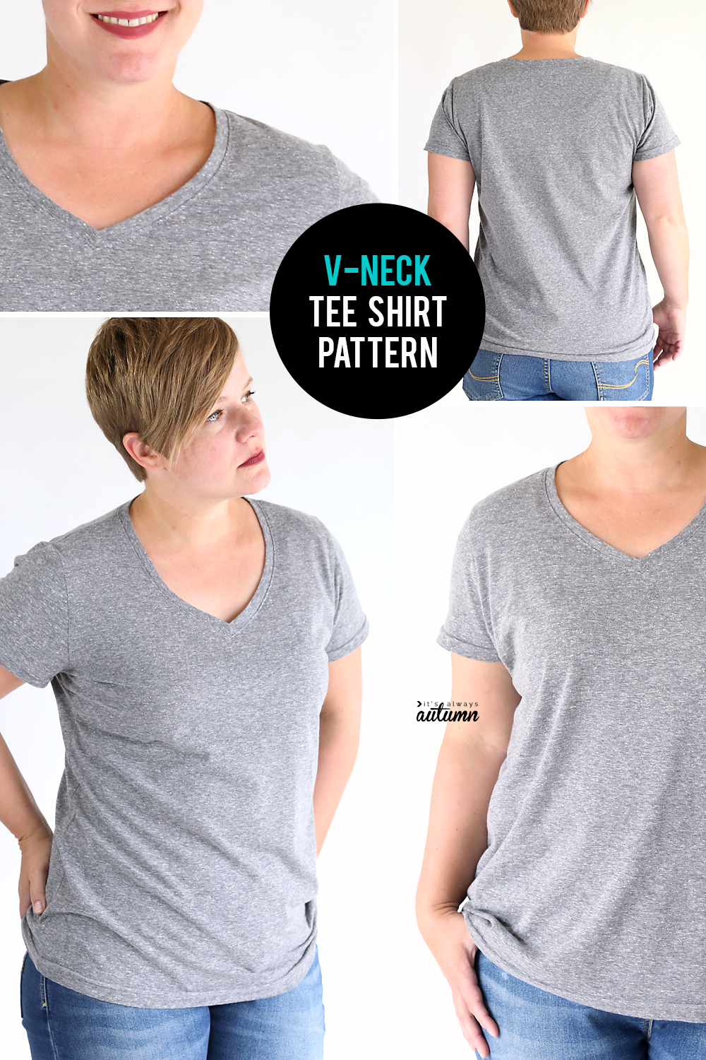 How to make a v-neck t-shirt! Free sewing pattern in women's size L.