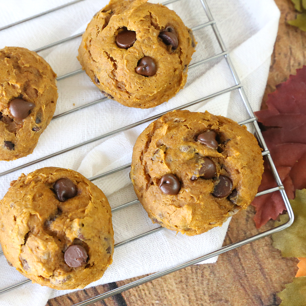 These pumpkin chocolate chip cookies are light, soft, and just plain amazing. Plus they mix up super fast with only five ingredients.