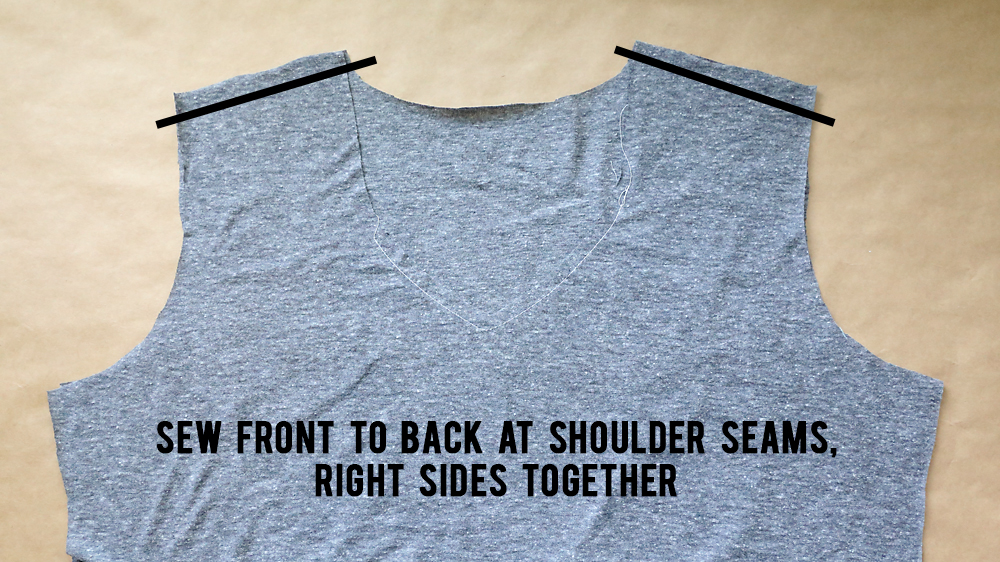 Front piece laid on back piece, shoulder seams marked