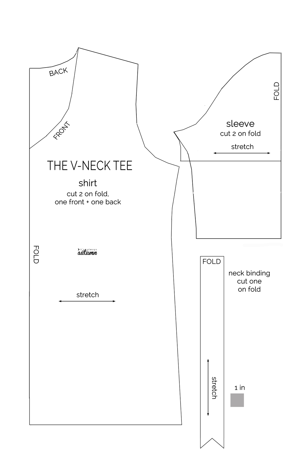 The V-neck tee sewing pattern diagram