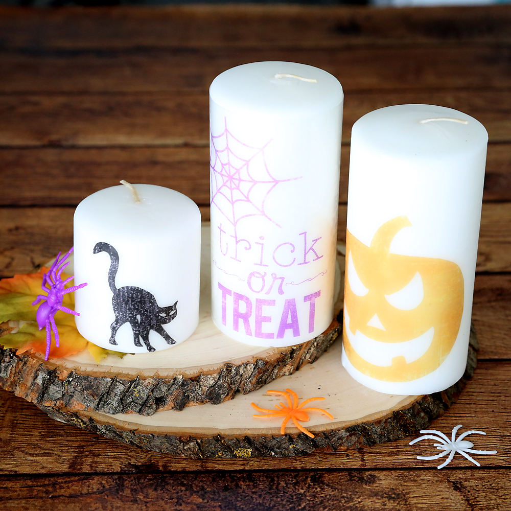 Candles decorated with Halloween designs