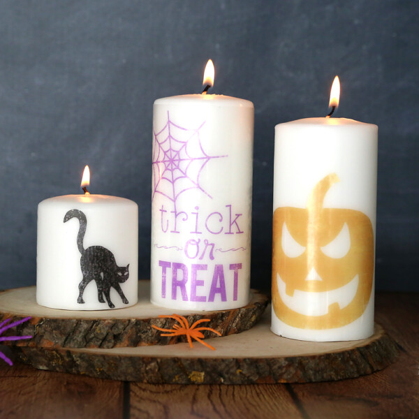 Candles decorated with Halloween designs