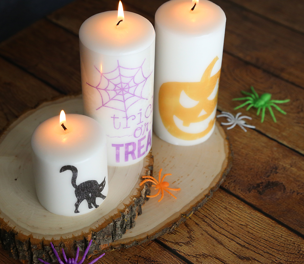 Candles decorated with Halloween designs