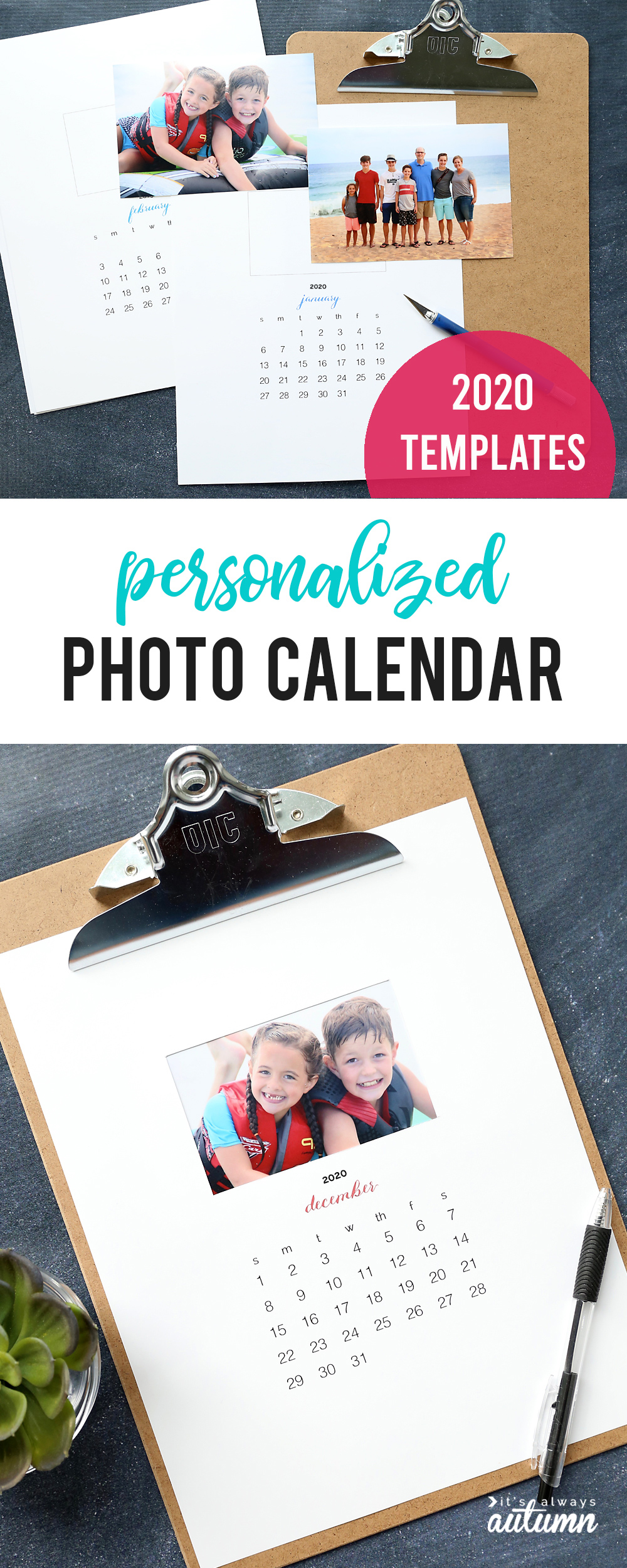 Personalized photo calendar with free 2020 printable templates