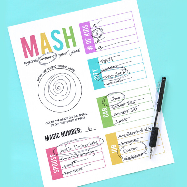 MASH game printable worksheet