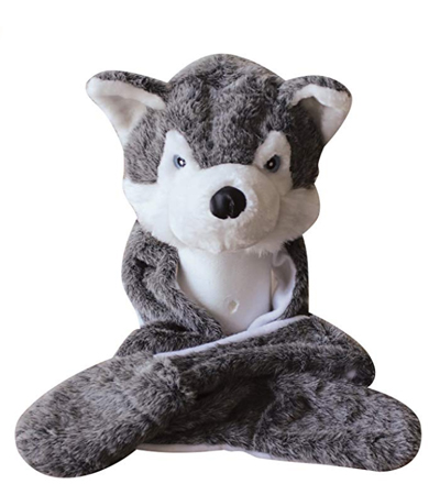 Husky dot hat with scarf and pockets attached