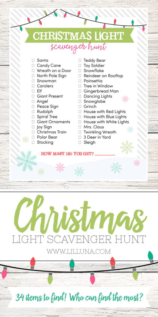 Christmas light scavenger hunt print out