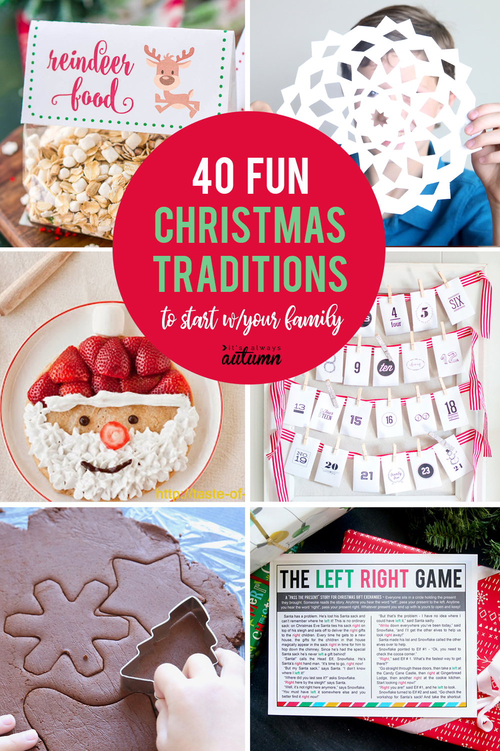 Collage of fun Christmas tradition ideas