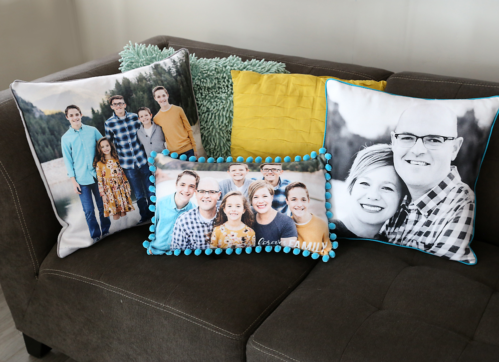 Pillows with family photos on them