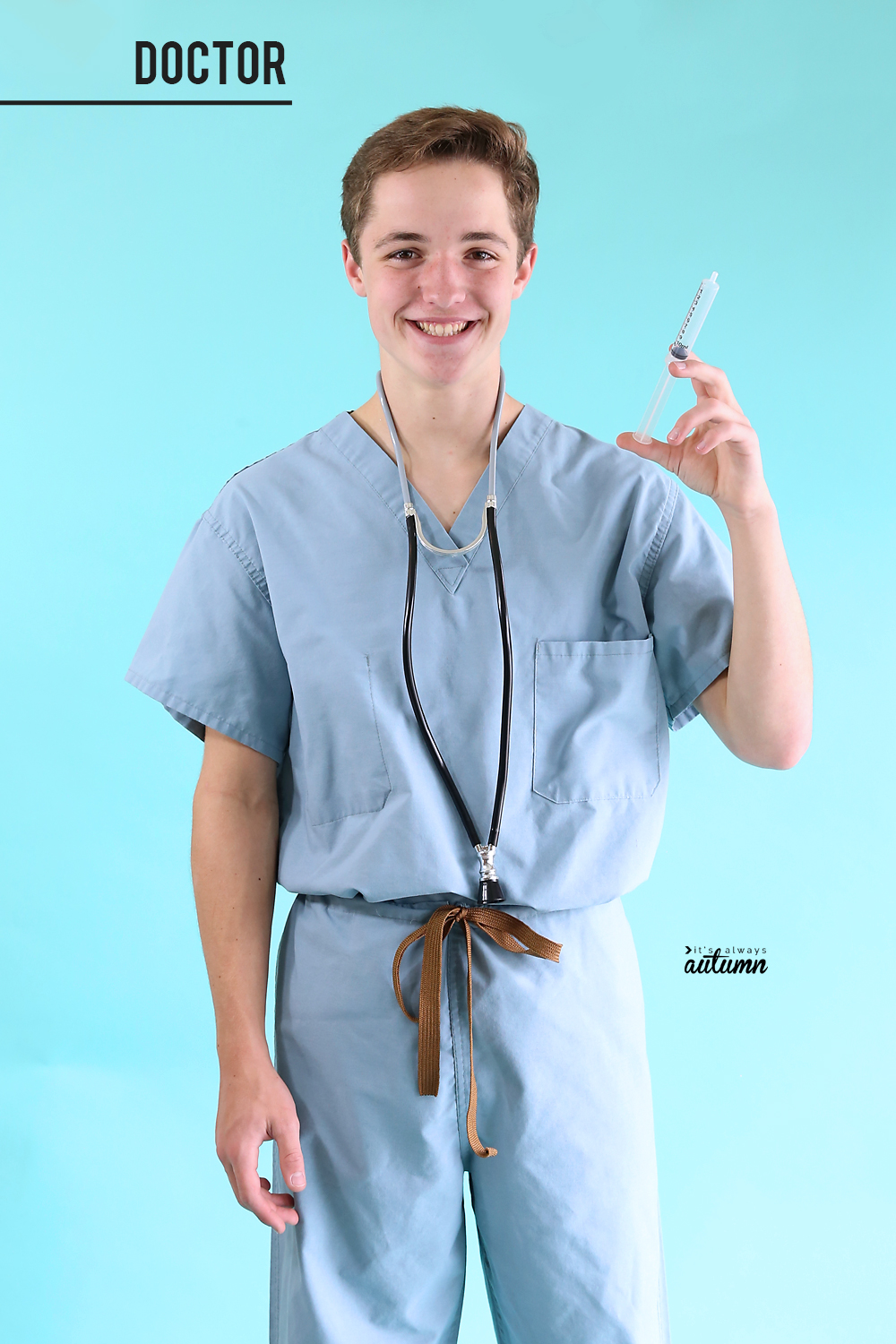 Teen boy dressed in doctor Halloween costume