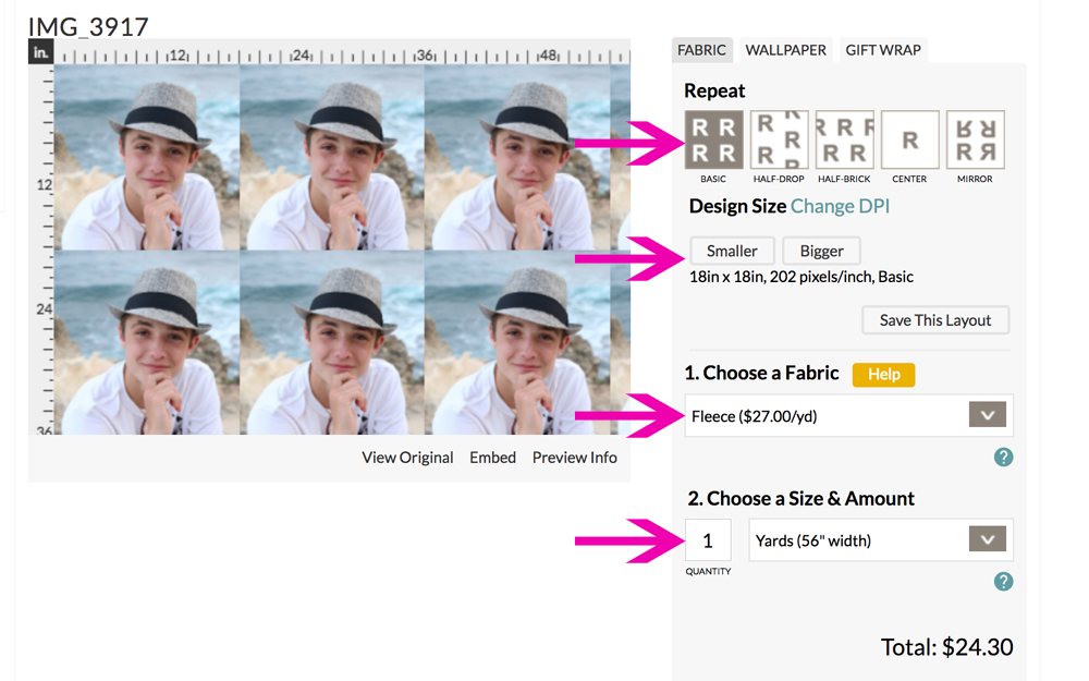 Choosing photo design in Spoonflower software