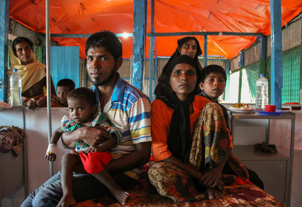 A Refugee family in a temporary shelter