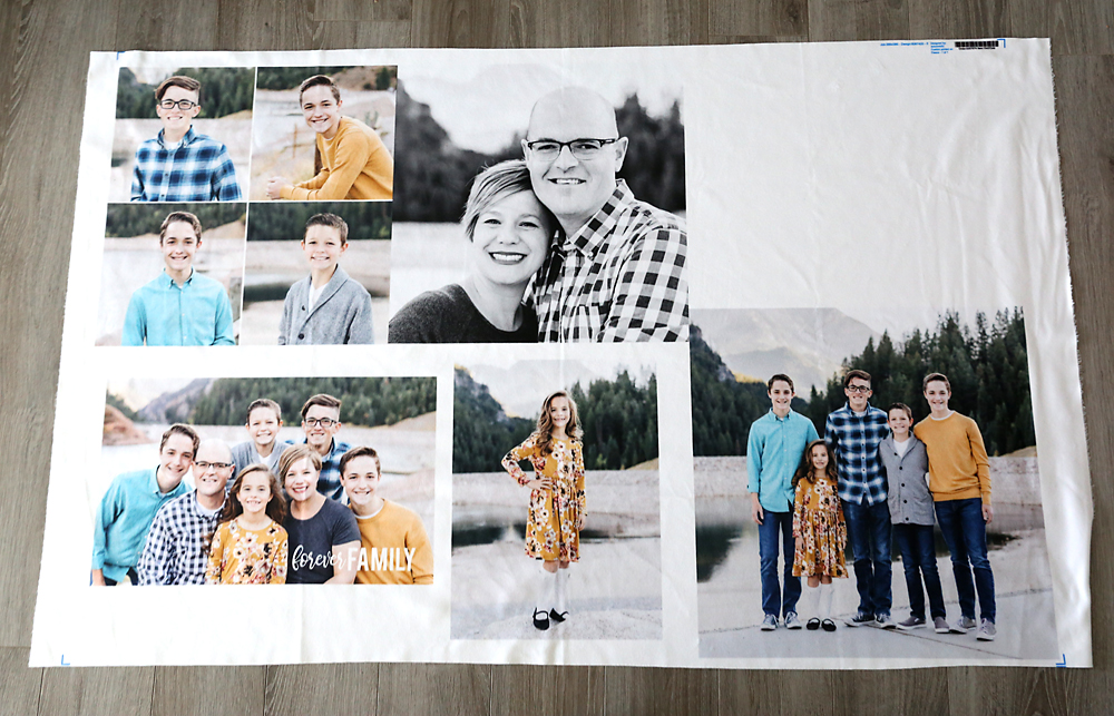 Fabric with family photos printed on it