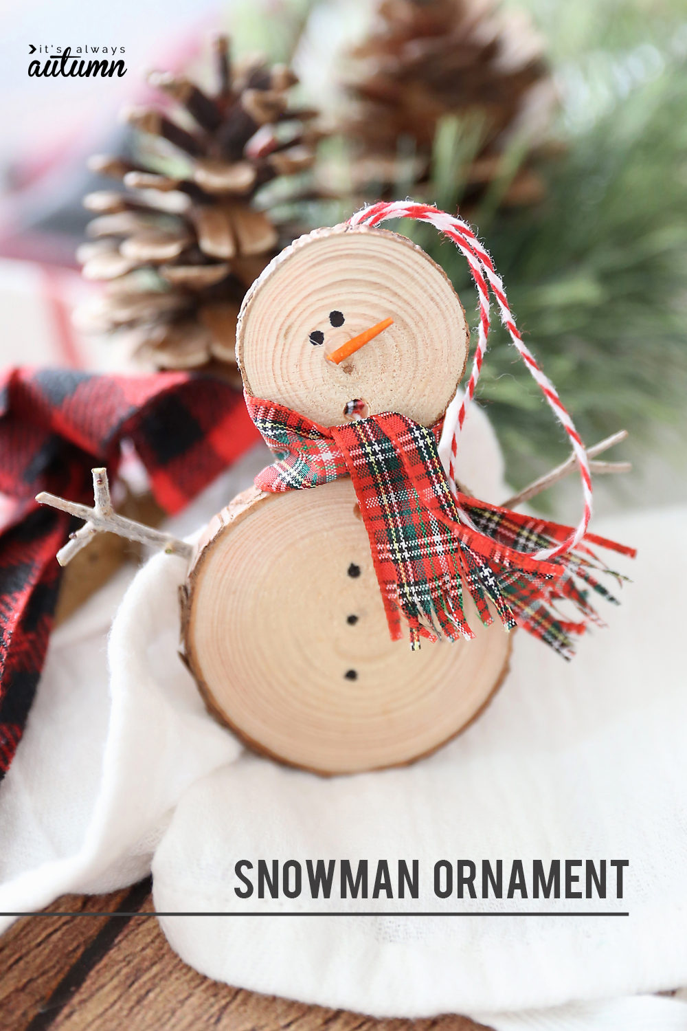 Make an easy wood slice snowman Christmas ornament - It's ...